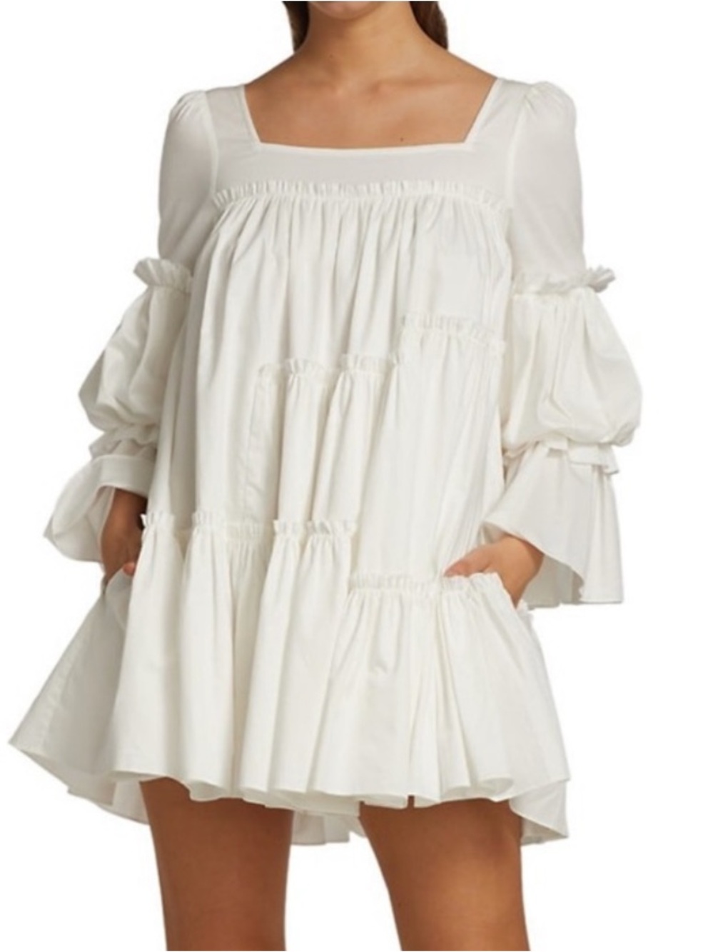 NWT Aje White Square Neck Ruffle Tiered Mini Dress Size 10 - Picture 7 of 14